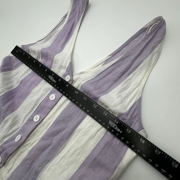 URBAN OUTFITTERS | Small Striped Midi Dress Purple Linen Button Front Pockets - Picture 6 of 9